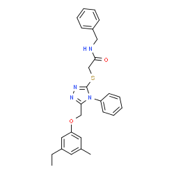 ChemSpider 2D Image | N-Benzyl-2-({5-[(3-ethyl-5-methylphenoxy)methyl]-4-phenyl-4H-1,2,4-triazol-3-yl}sulfanyl)acetamide | C27H28N4O2S