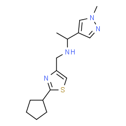 ChemSpider 2D Image | N-[(2-Cyclopentyl-1,3-thiazol-4-yl)methyl]-1-(1-methyl-1H-pyrazol-4-yl)ethanamine | C15H22N4S