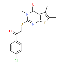ChemSpider 2D Image | 2-{[2-(4-Chlorophenyl)-2-oxoethyl]sulfanyl}-3,5,6-trimethylthieno[2,3-d]pyrimidin-4(3H)-one | C17H15ClN2O2S2
