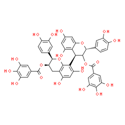 ChemSpider 2D Image | (2R,2'R,3'R,4R)-2,2'-Bis(3,4-dihydroxyphenyl)-5,5',7,7'-tetrahydroxy-3,3',4,4'-tetrahydro-2H,2'H-4,8'-bichromene-3,3'-diyl bis(3,4,5-trihydroxybenzoate) | C44H34O20