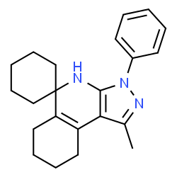 ChemSpider 2D Image | 1'-Methyl-3'-phenyl-3',4',6',7',8',9'-hexahydrospiro[cyclohexane-1,5'-pyrazolo[3,4-c]isoquinoline] | C22H27N3