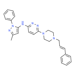 ChemSpider 2D Image | N-(3-Methyl-1-phenyl-1H-pyrazol-5-yl)-6-[4-[(2E)-3-phenyl-2-propen-1-yl]-1-piperazinyl]-3-pyridazinamine | C27H29N7