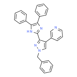 ChemSpider 2D Image | 3-[1-Benzyl-3-(4,5-diphenyl-1H-imidazol-2-yl)-1H-pyrazol-4-yl]pyridine | C30H23N5