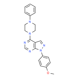 ChemSpider 2D Image | 1-(4-Methoxyphenyl)-4-(4-phenyl-1-piperazinyl)-1H-pyrazolo[3,4-d]pyrimidine | C22H22N6O