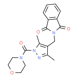 ChemSpider 2D Image | 2-{[3,5-Dimethyl-1-(4-morpholinylcarbonyl)-1H-pyrazol-4-yl]methyl}-1H-isoindole-1,3(2H)-dione | C19H20N4O4