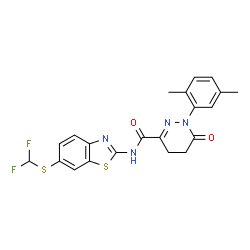 ChemSpider 2D Image | N-{6-[(Difluoromethyl)sulfanyl]-1,3-benzothiazol-2-yl}-1-(2,5-dimethylphenyl)-6-oxo-1,4,5,6-tetrahydro-3-pyridazinecarboxamide | C21H18F2N4O2S2