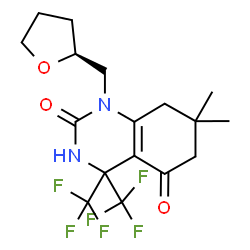 ChemSpider 2D Image | 7,7-Dimethyl-1-[(2S)-tetrahydro-2-furanylmethyl]-4,4-bis(trifluoromethyl)-4,6,7,8-tetrahydro-2,5(1H,3H)-quinazolinedione | C17H20F6N2O3
