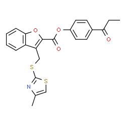 ChemSpider 2D Image | 4-Propionylphenyl 3-{[(4-methyl-1,3-thiazol-2-yl)sulfanyl]methyl}-1-benzofuran-2-carboxylate | C23H19NO4S2
