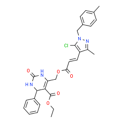 ChemSpider 2D Image | Ethyl 6-[({(2E)-3-[5-chloro-3-methyl-1-(4-methylbenzyl)-1H-pyrazol-4-yl]-2-propenoyl}oxy)methyl]-2-oxo-4-phenyl-1,2,3,4-tetrahydro-5-pyrimidinecarboxylate | C29H29ClN4O5
