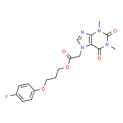 ChemSpider 2D Image | 3-(4-Fluorophenoxy)propyl (1,3-dimethyl-2,6-dioxo-1,2,3,6-tetrahydro-7H-purin-7-yl)acetate | C18H19FN4O5
