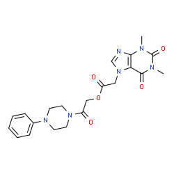 ChemSpider 2D Image | 2-Oxo-2-(4-phenyl-1-piperazinyl)ethyl (1,3-dimethyl-2,6-dioxo-1,2,3,6-tetrahydro-7H-purin-7-yl)acetate | C21H24N6O5