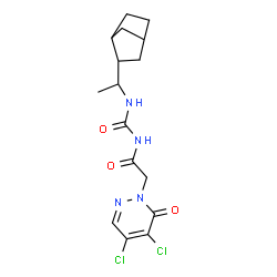 ChemSpider 2D Image | N-{[1-(Bicyclo[2.2.1]hept-2-yl)ethyl]carbamoyl}-2-(4,5-dichloro-6-oxo-1(6H)-pyridazinyl)acetamide | C16H20Cl2N4O3