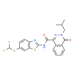 ChemSpider 2D Image | N-{6-[(Difluoromethyl)sulfanyl]-1,3-benzothiazol-2-yl}-3-isobutyl-4-oxo-3,4-dihydro-1-phthalazinecarboxamide | C21H18F2N4O2S2