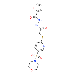 ChemSpider 2D Image | N'-({[5-(4-Morpholinylsulfonyl)-2-pyridinyl]sulfanyl}acetyl)-2-furohydrazide | C16H18N4O6S2