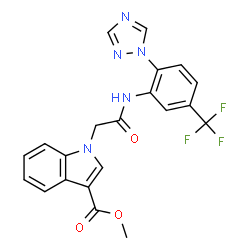 ChemSpider 2D Image | Methyl 1-(2-oxo-2-{[2-(1H-1,2,4-triazol-1-yl)-5-(trifluoromethyl)phenyl]amino}ethyl)-1H-indole-3-carboxylate | C21H16F3N5O3