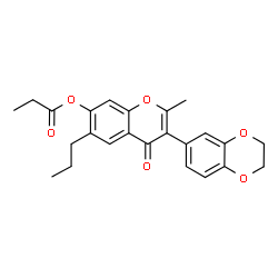 ChemSpider 2D Image | 3-(2,3-Dihydro-1,4-benzodioxin-6-yl)-2-methyl-4-oxo-6-propyl-4H-chromen-7-yl propionate | C24H24O6