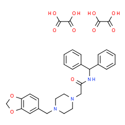 ChemSpider 2D Image | 2-[4-(1,3-Benzodioxol-5-ylmethyl)-1-piperazinyl]-N-(diphenylmethyl)acetamide ethanedioate (1:2) | C31H33N3O11