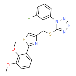 ChemSpider 2D Image | 5-({[2-(2,3-Dimethoxyphenyl)-1,3-thiazol-4-yl]methyl}sulfanyl)-1-(3-fluorophenyl)-1H-tetrazole | C19H16FN5O2S2