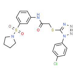 ChemSpider 2D Image | 2-{[1-(4-Chlorophenyl)-1H-tetrazol-5-yl]sulfanyl}-N-[3-(1-pyrrolidinylsulfonyl)phenyl]acetamide | C19H19ClN6O3S2