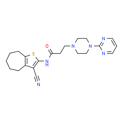 ChemSpider 2D Image | N-(3-Cyano-5,6,7,8-tetrahydro-4H-cyclohepta[b]thiophen-2-yl)-3-[4-(2-pyrimidinyl)-1-piperazinyl]propanamide | C21H26N6OS