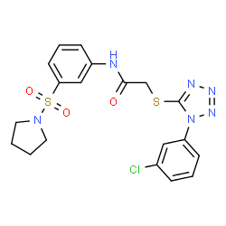 ChemSpider 2D Image | 2-{[1-(3-Chlorophenyl)-1H-tetrazol-5-yl]sulfanyl}-N-[3-(1-pyrrolidinylsulfonyl)phenyl]acetamide | C19H19ClN6O3S2