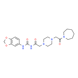 ChemSpider 2D Image | 2-{4-[2-(1-Azepanyl)-2-oxoethyl]-1-piperazinyl}-N-(1,3-benzodioxol-5-ylcarbamoyl)acetamide | C22H31N5O5