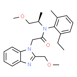 ChemSpider 2D Image | N-(2-Ethyl-6-methylphenyl)-2-[2-(methoxymethyl)-1H-benzimidazol-1-yl]-N-[(2R)-1-methoxy-2-propanyl]acetamide | C24H31N3O3