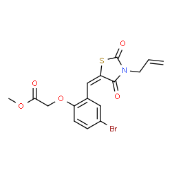 ChemSpider 2D Image | Methyl {2-[(E)-(3-allyl-2,4-dioxo-1,3-thiazolidin-5-ylidene)methyl]-4-bromophenoxy}acetate | C16H14BrNO5S