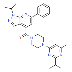 ChemSpider 2D Image | [4-(2-Isopropyl-6-methyl-4-pyrimidinyl)-1-piperazinyl](1-isopropyl-6-phenyl-1H-pyrazolo[3,4-b]pyridin-4-yl)methanone | C28H33N7O