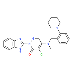 ChemSpider 2D Image | 2-(1H-Benzimidazol-2-yl)-4-chloro-5-{methyl[2-(1-piperidinyl)benzyl]amino}-3(2H)-pyridazinone | C24H25ClN6O