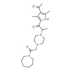 ChemSpider 2D Image | 1-(4-Acetyl-3,5-dimethyl-1H-pyrrol-2-yl)-2-{4-[2-(1-azepanyl)-2-oxoethyl]-1-piperazinyl}-1-propanone | C23H36N4O3