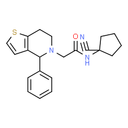 ChemSpider 2D Image | N-(1-Cyanocyclopentyl)-2-(4-phenyl-6,7-dihydrothieno[3,2-c]pyridin-5(4H)-yl)acetamide | C21H23N3OS