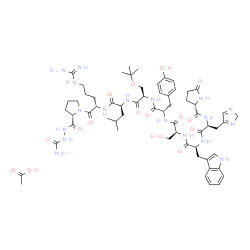 ChemSpider 2D Image | 5-Oxo-L-prolyl-3-(2H-imidazol-4-yl)-L-alanyl-N-[(1S,4S,7R,10S,13S)-18-amino-13-({(2S)-2-[(2-carbamoylhydrazino)carbonyl]-1-pyrrolidinyl}carbonyl)-4-(4-hydroxybenzyl)-1-(hydroxymethyl)-18-imino-10-isob
utyl-7-{[(2-methyl-2-propanyl)oxy]methyl}-2,5,8,11-tetraoxo-3,6,9,12,17-pentaazaoctadec-1-yl]-L-tryptophanamide acetate (1:1) | C61H88N18O16
