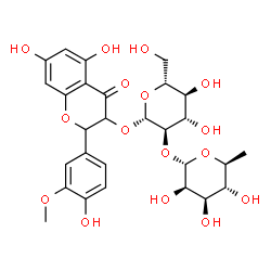ChemSpider 2D Image | 5,7-Dihydroxy-2-(4-hydroxy-3-methoxyphenyl)-4-oxo-3,4-dihydro-2H-chromen-3-yl 2-O-(6-deoxy-alpha-L-mannopyranosyl)-beta-D-glucopyranoside | C28H34O16