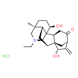 ChemSpider 2D Image | (2S,5R,7S,8S,9R,10R,13S,16R,17R)-11-Ethyl-7,16-dihydroxy-13-methyl-6-methylene-11-azahexacyclo[7.7.2.1~5,8~.0~1,10~.0~2,8~.0~13,17~]nonadecan-4-one hydrochloride (1:1) | C22H32ClNO3