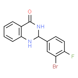 ChemSpider 2D Image | 2-(3-Bromo-4-fluorophenyl)-2,3-dihydro-4(1H)-quinazolinone | C14H10BrFN2O