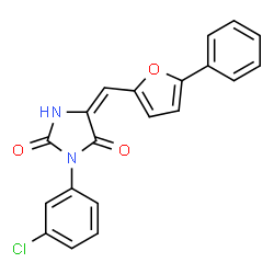 ChemSpider 2D Image | (5E)-3-(3-Chlorophenyl)-5-[(5-phenyl-2-furyl)methylene]-2,4-imidazolidinedione | C20H13ClN2O3