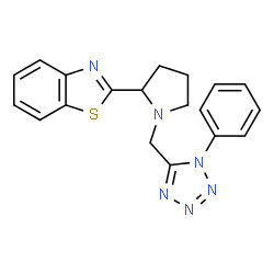 ChemSpider 2D Image | 2-{1-[(1-Phenyl-1H-tetrazol-5-yl)methyl]-2-pyrrolidinyl}-1,3-benzothiazole | C19H18N6S
