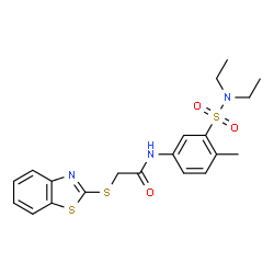ChemSpider 2D Image | 2-(1,3-Benzothiazol-2-ylsulfanyl)-N-[3-(diethylsulfamoyl)-4-methylphenyl]acetamide | C20H23N3O3S3
