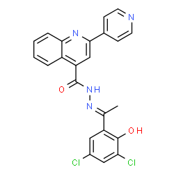 ChemSpider 2D Image | N'-[(1E)-1-(3,5-Dichloro-2-hydroxyphenyl)ethylidene]-2-(4-pyridinyl)-4-quinolinecarbohydrazide | C23H16Cl2N4O2