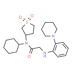 ChemSpider 2D Image | N-Cyclohexyl-N-(1,1-dioxidotetrahydro-3-thiophenyl)-N~2~-[2-(1-piperidinyl)phenyl]glycinamide | C23H35N3O3S