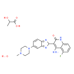 ChemSpider 2D Image | 2-Hydroxypropanoic acid - 4-amino-5-fluoro-3-[5-(4-methyl-1-piperazinyl)-2H-benzimidazol-2-yl]-2(1H)-quinolinone hydrate (1:1:1) | C24H29FN6O5