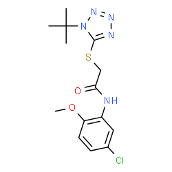 ChemSpider 2D Image | N-(5-Chloro-2-methoxyphenyl)-2-{[1-(2-methyl-2-propanyl)-1H-tetrazol-5-yl]sulfanyl}acetamide | C14H18ClN5O2S