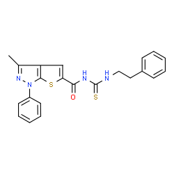 ChemSpider 2D Image | 3-Methyl-1-phenyl-N-[(2-phenylethyl)carbamothioyl]-1H-thieno[2,3-c]pyrazole-5-carboxamide | C22H20N4OS2