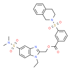 ChemSpider 2D Image | [5-(Dimethylsulfamoyl)-1-ethyl-1H-benzimidazol-2-yl]methyl 3-(3,4-dihydro-2(1H)-isoquinolinylsulfonyl)benzoate | C28H30N4O6S2
