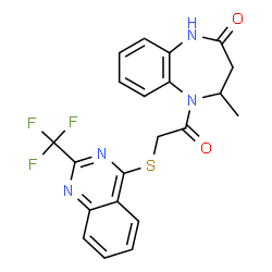 ChemSpider 2D Image | 4-Methyl-5-({[2-(trifluoromethyl)-4-quinazolinyl]sulfanyl}acetyl)-1,3,4,5-tetrahydro-2H-1,5-benzodiazepin-2-one | C21H17F3N4O2S