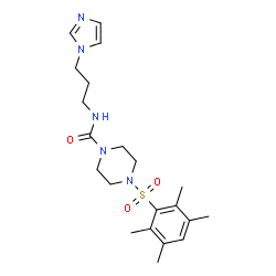ChemSpider 2D Image | N-[3-(1H-Imidazol-1-yl)propyl]-4-[(2,3,5,6-tetramethylphenyl)sulfonyl]-1-piperazinecarboxamide | C21H31N5O3S