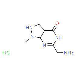 ChemSpider 2D Image | 6-(Aminomethyl)-1-methyl-1,2,3,3a,5,7a-hexahydro-4H-pyrazolo[3,4-d]pyrimidin-4-one hydrochloride (1:1) | C7H14ClN5O