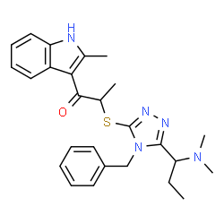 ChemSpider 2D Image | 2-({4-Benzyl-5-[1-(dimethylamino)propyl]-4H-1,2,4-triazol-3-yl}sulfanyl)-1-(2-methyl-1H-indol-3-yl)-1-propanone | C26H31N5OS