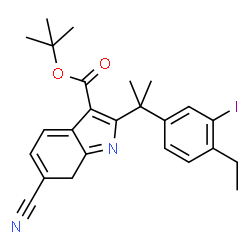 ChemSpider 2D Image | 2-Methyl-2-propanyl 6-cyano-2-[2-(4-ethyl-3-iodophenyl)-2-propanyl]-7H-indole-3-carboxylate | C25H27IN2O2
